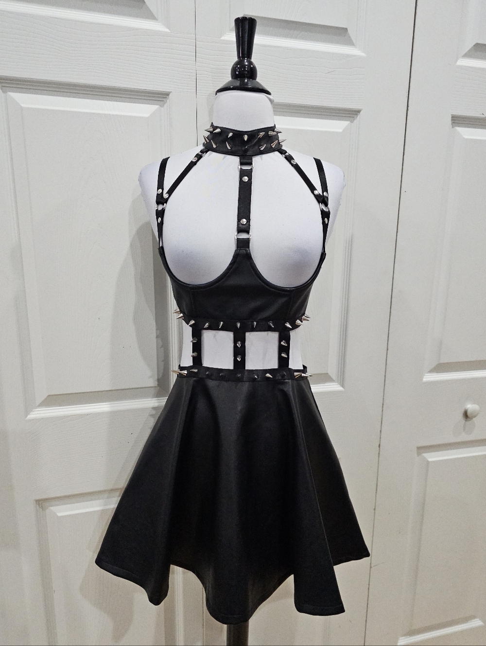 Dolls Kill Widow Black Goth Spiked Faux Leather Caged Demons Underbust Dress S